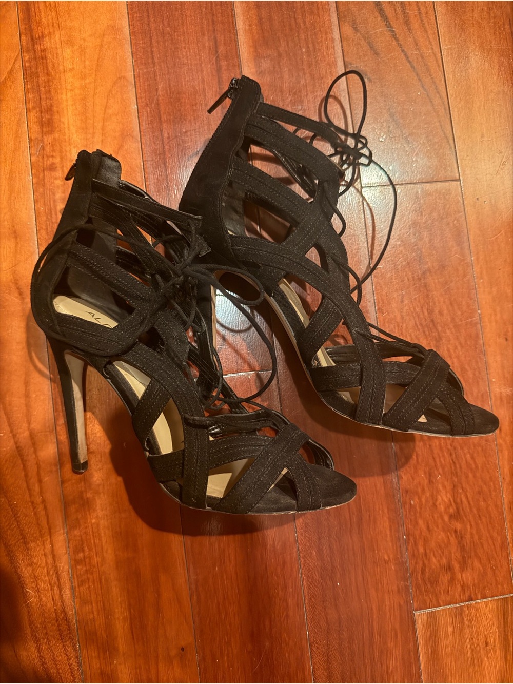 Aldo Shaylla Black Strappy Lace-Up Cutout High Heel Sandals size 6.5